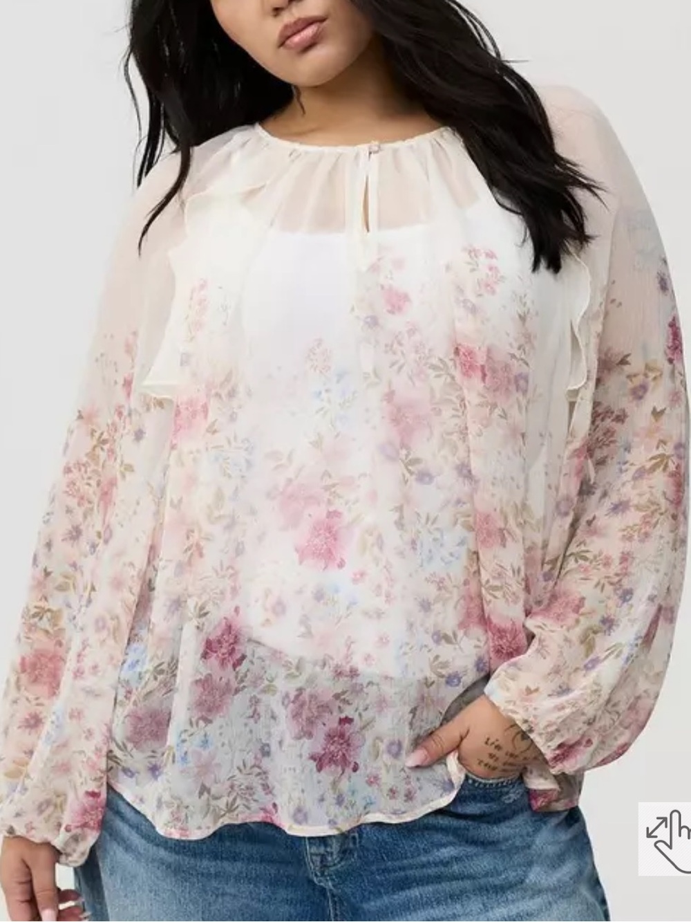 Torrid Floral Chiffon Ruffle Blouse Size Large Boho Romantic